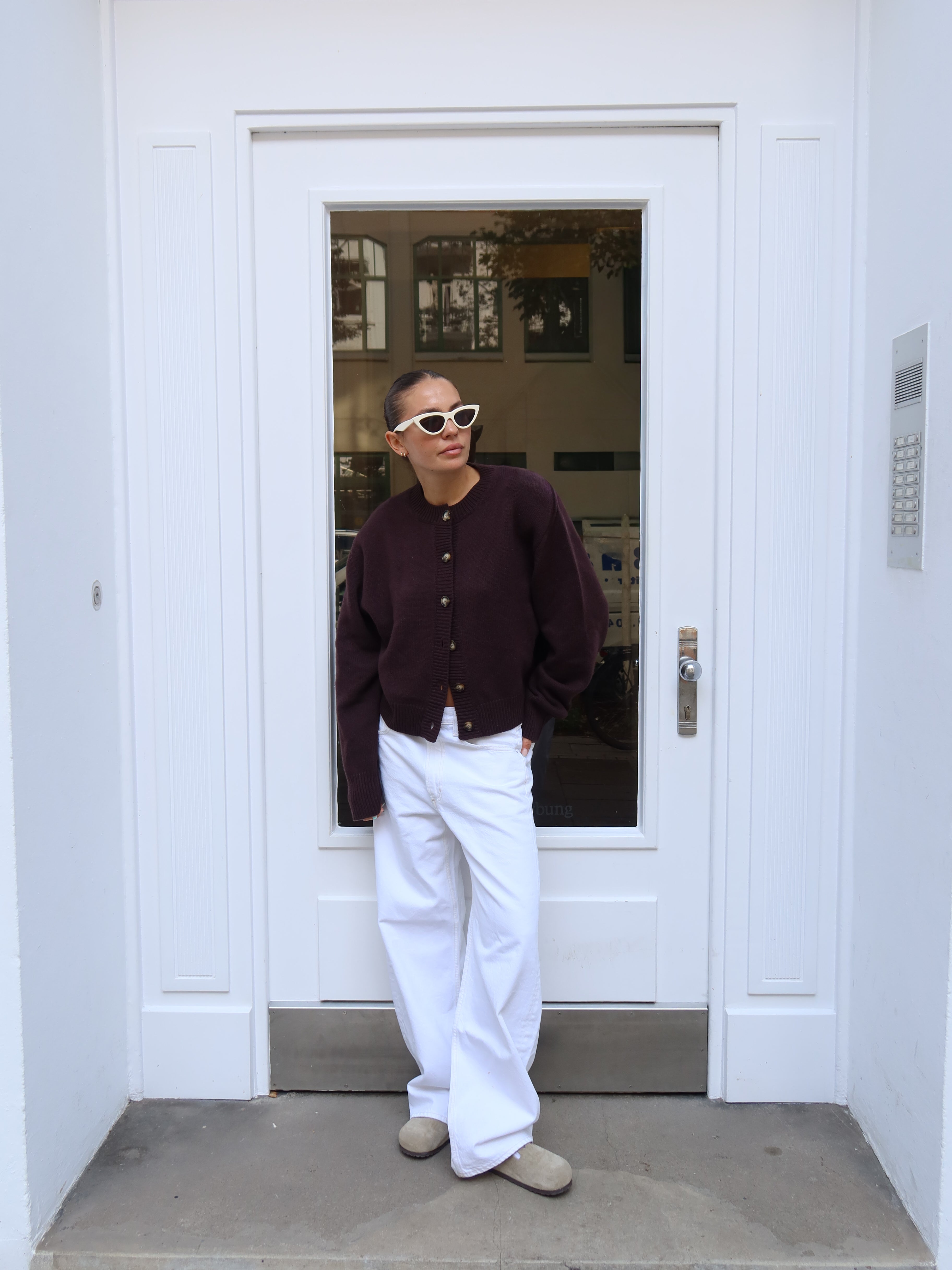 KATE CARDIGAN SHOULDER PADS aubergine