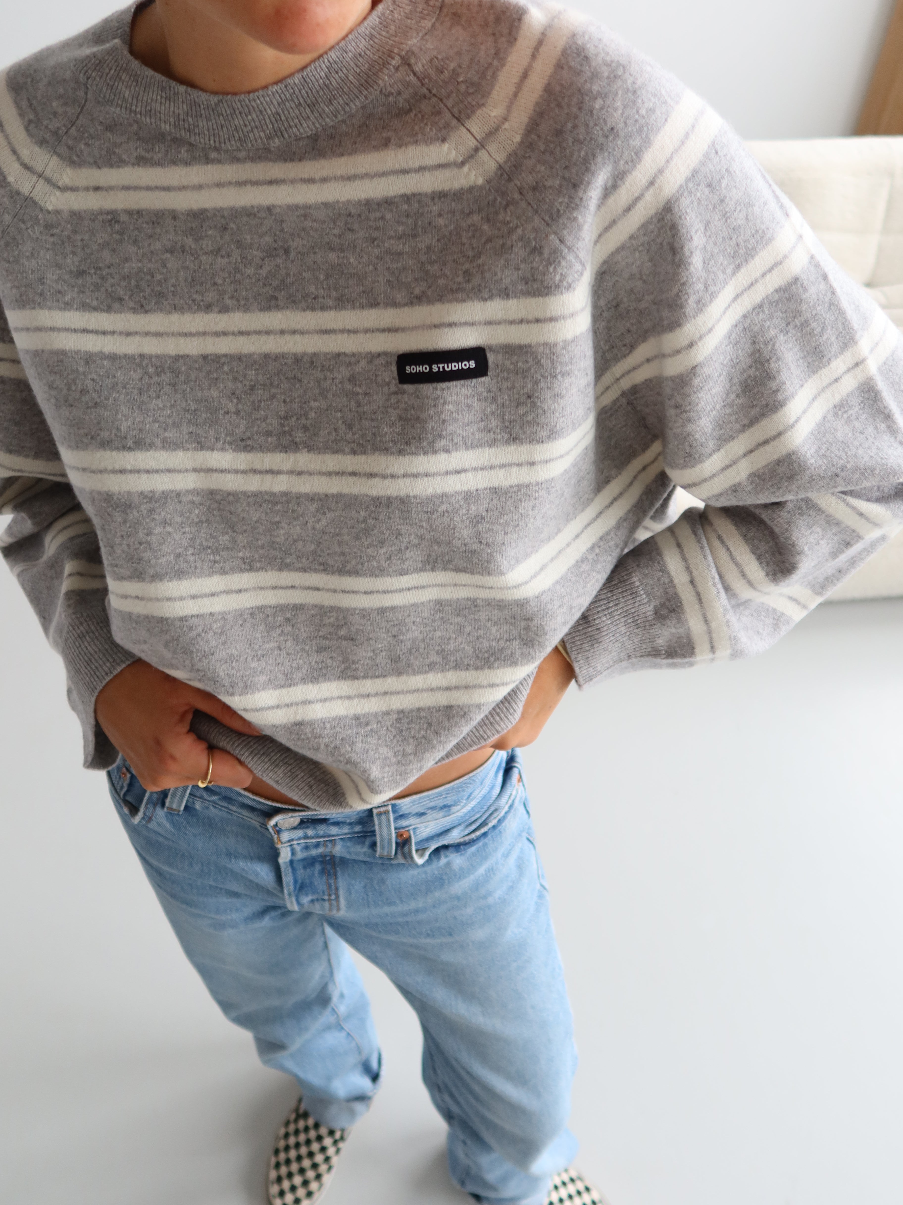 ANNA CREWNECK grey melange/ butter stripes