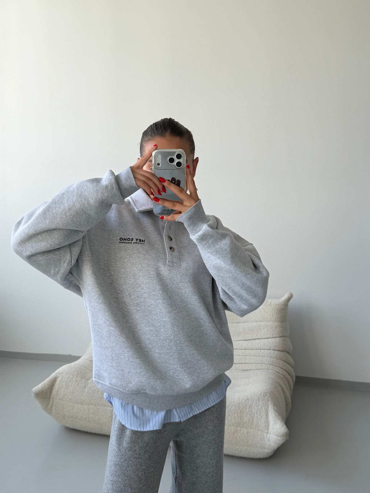 POLO SWEATSHIRT LT GREY MELANGE
