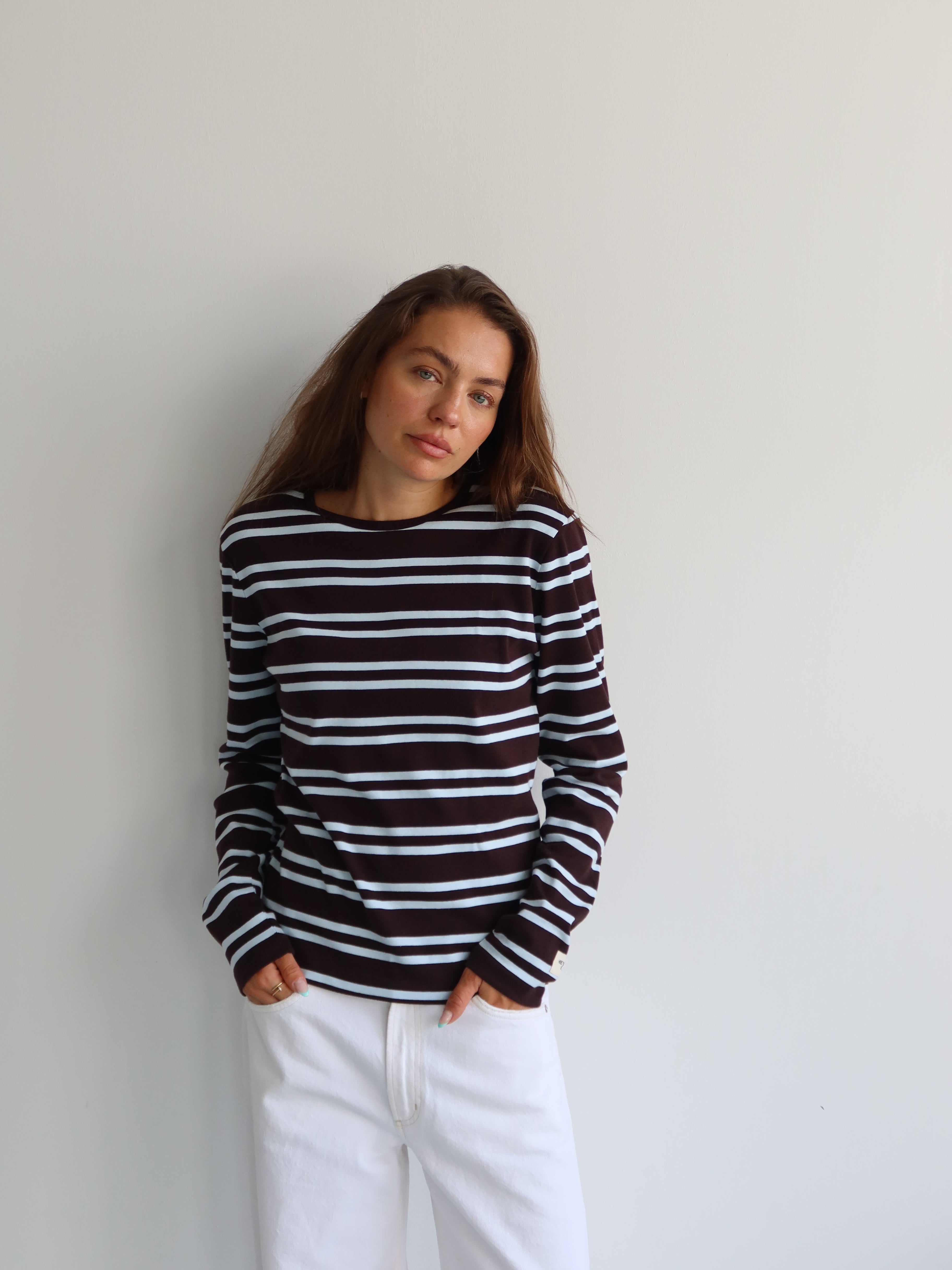 STRIPED HEY SOHO RIB LONGSLEEVE COFFEE BEAN I AURA BLUE STRIPES