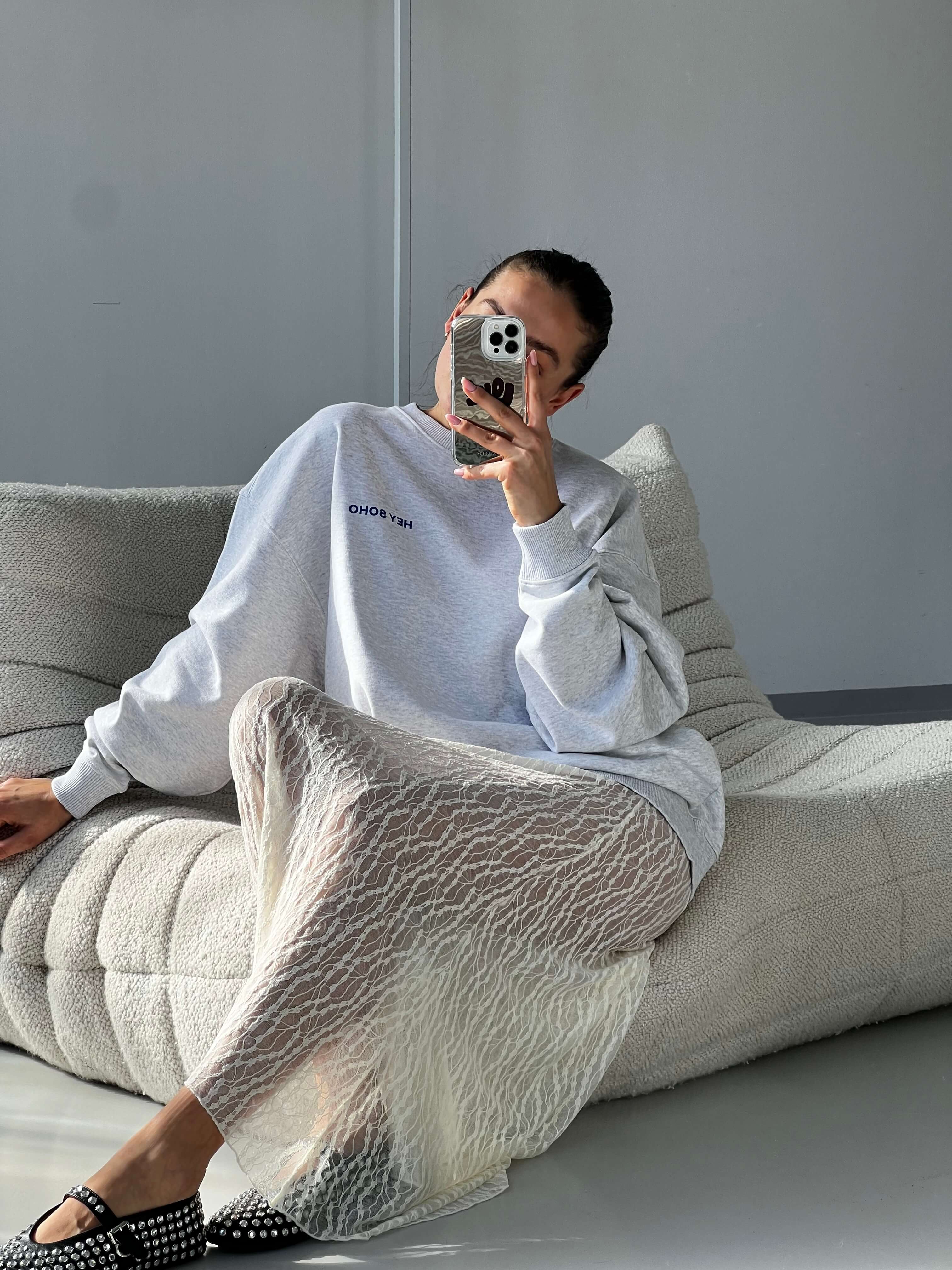 ENERGY SWEATER grey melange I blue