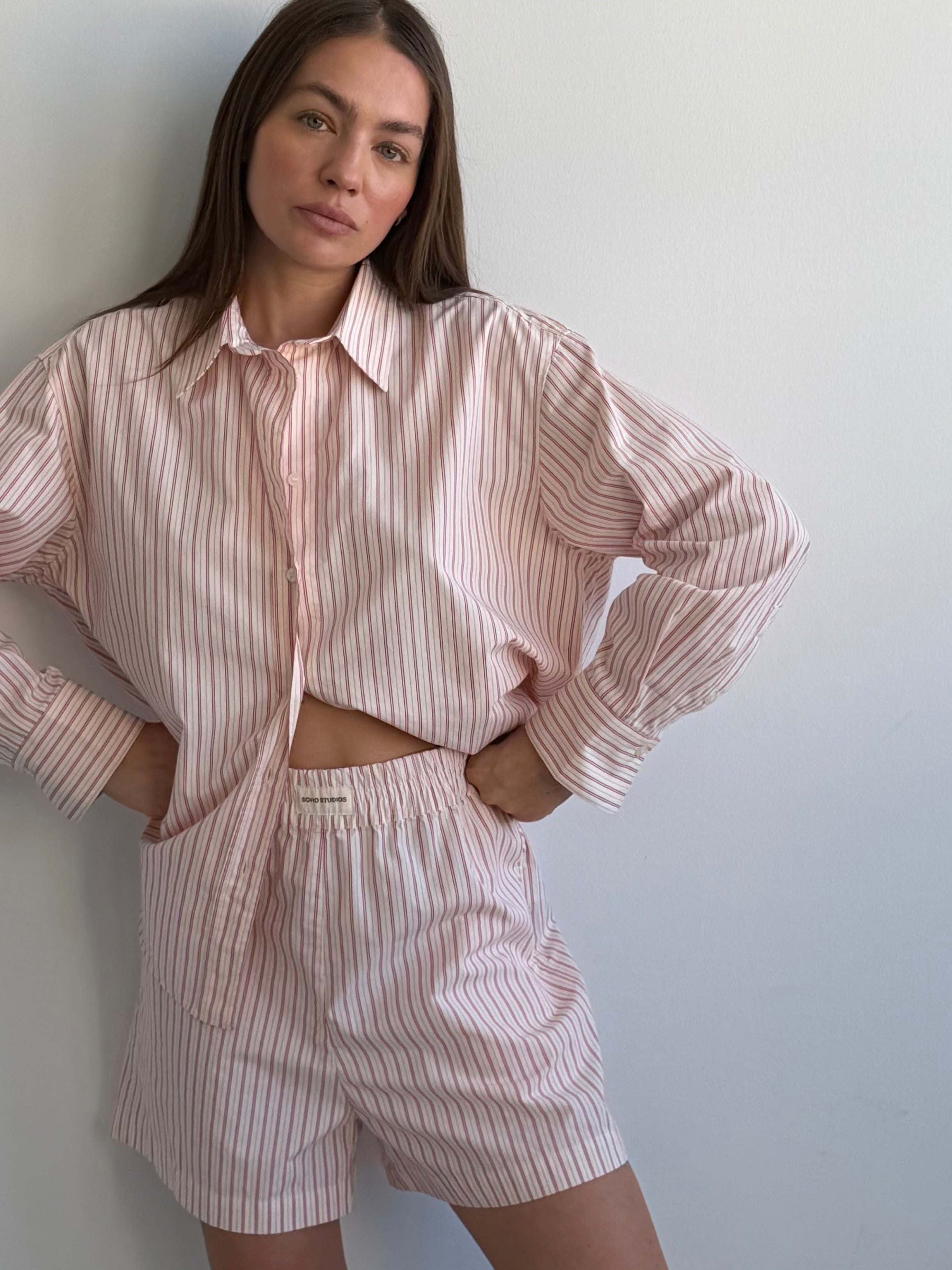SOHO STUDIOS ELENA BLOUSE PINK STRIPE