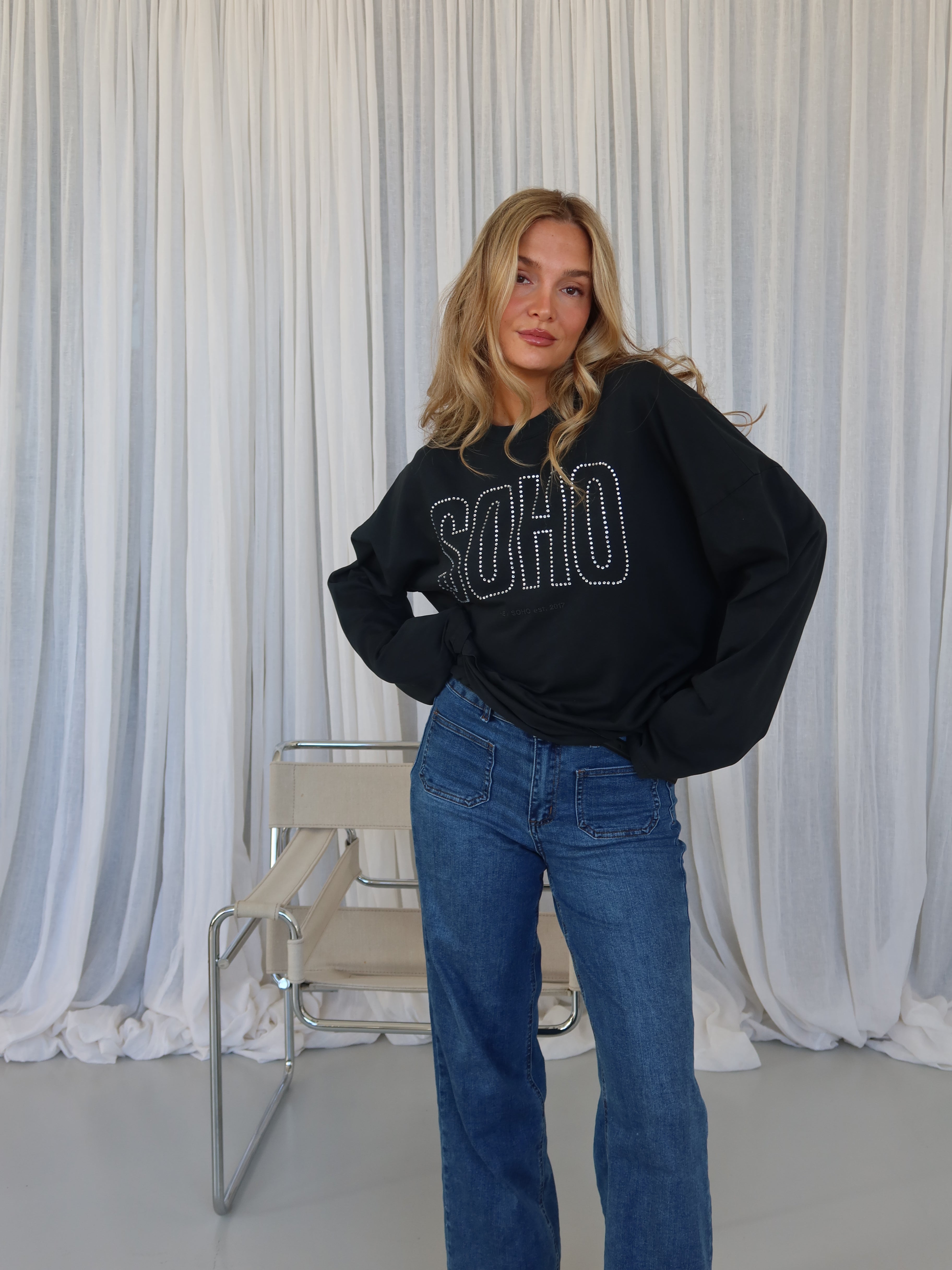 SOHO RHINESTONE Longsleeve washed black