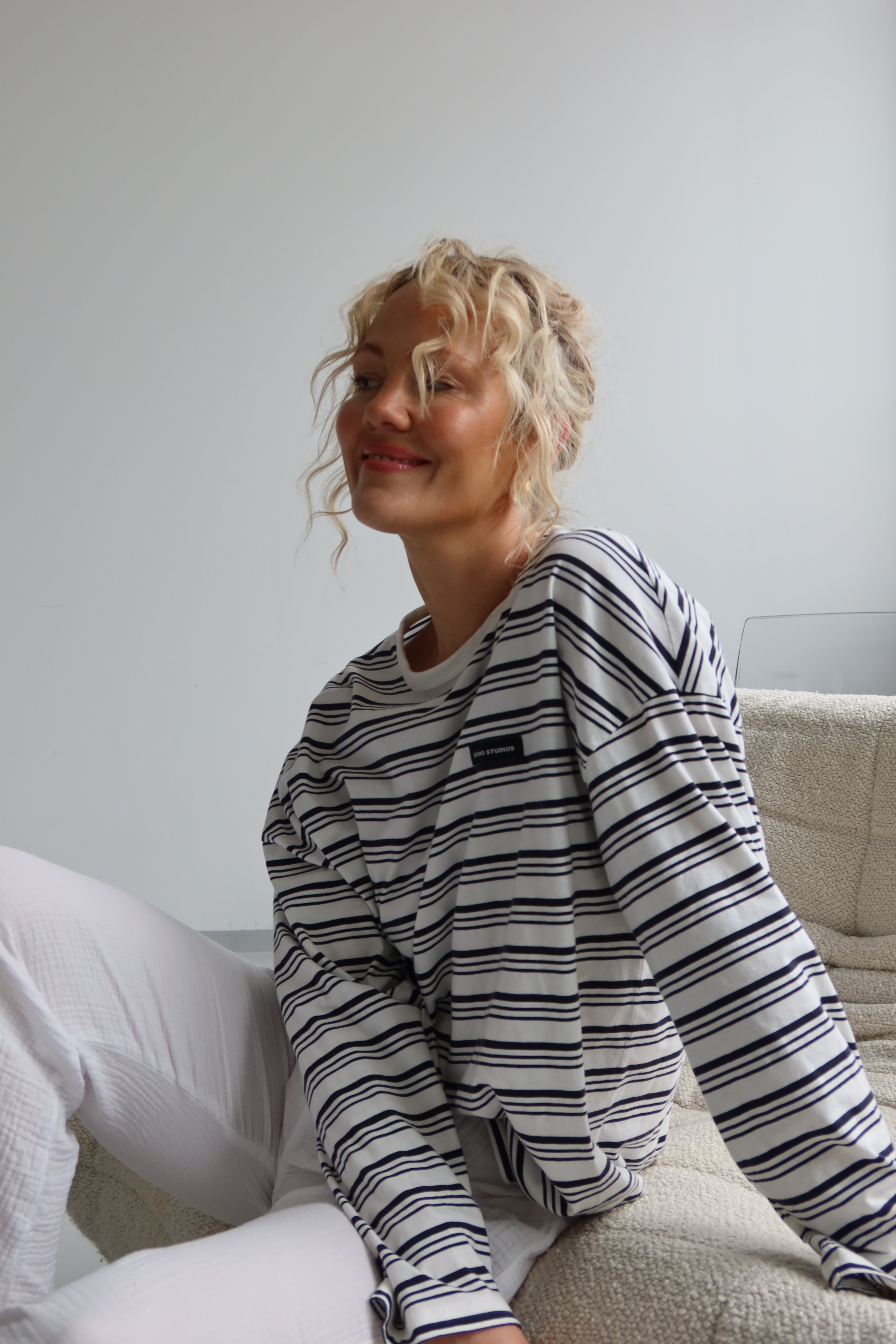 SOHO STUDIOS LIGHT JERSEY STRIPE LONGSLEEVE offwhite/ washed black stripe