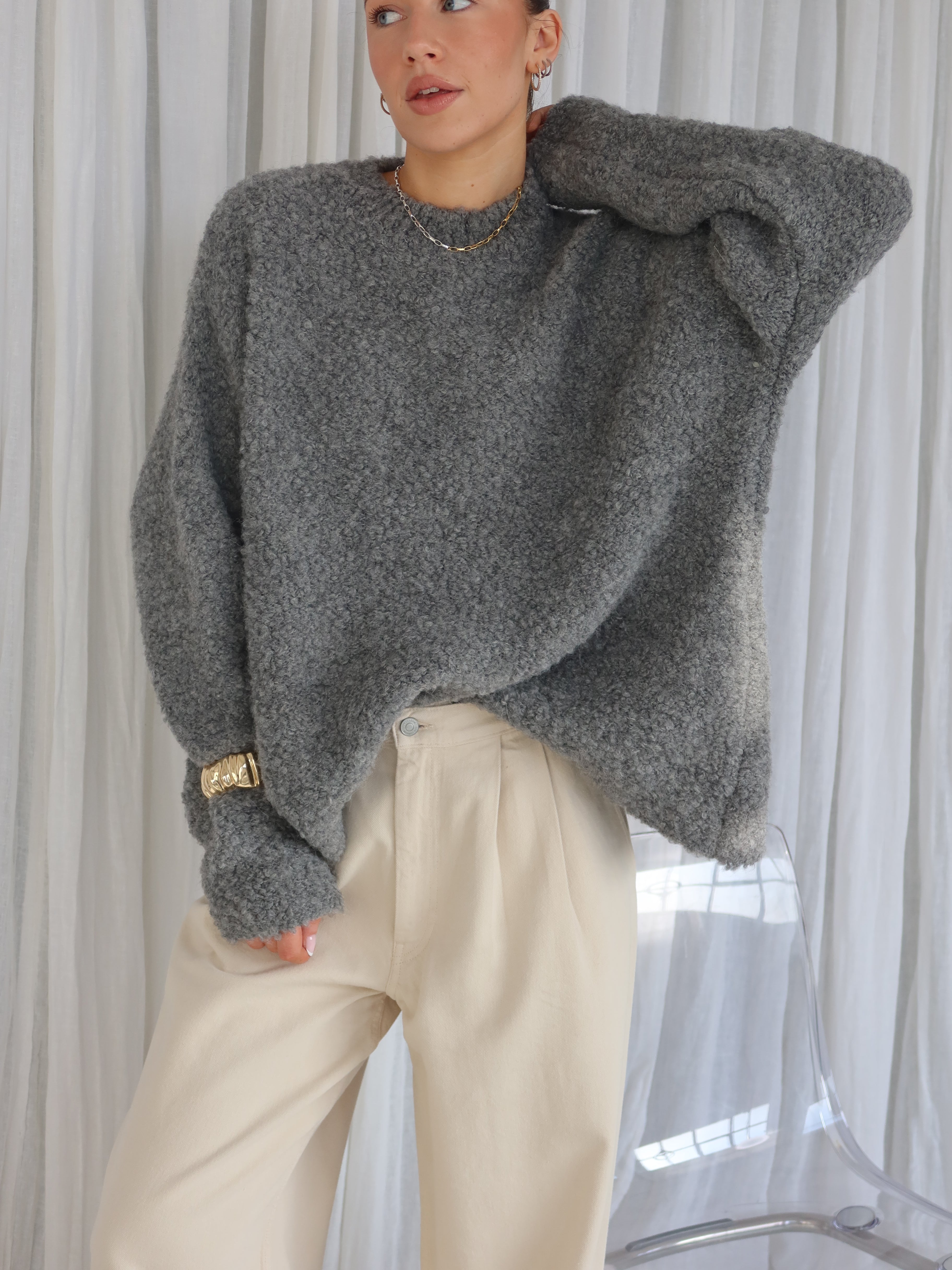 JOYA BOUCLÉ PULLOVER grey melange
