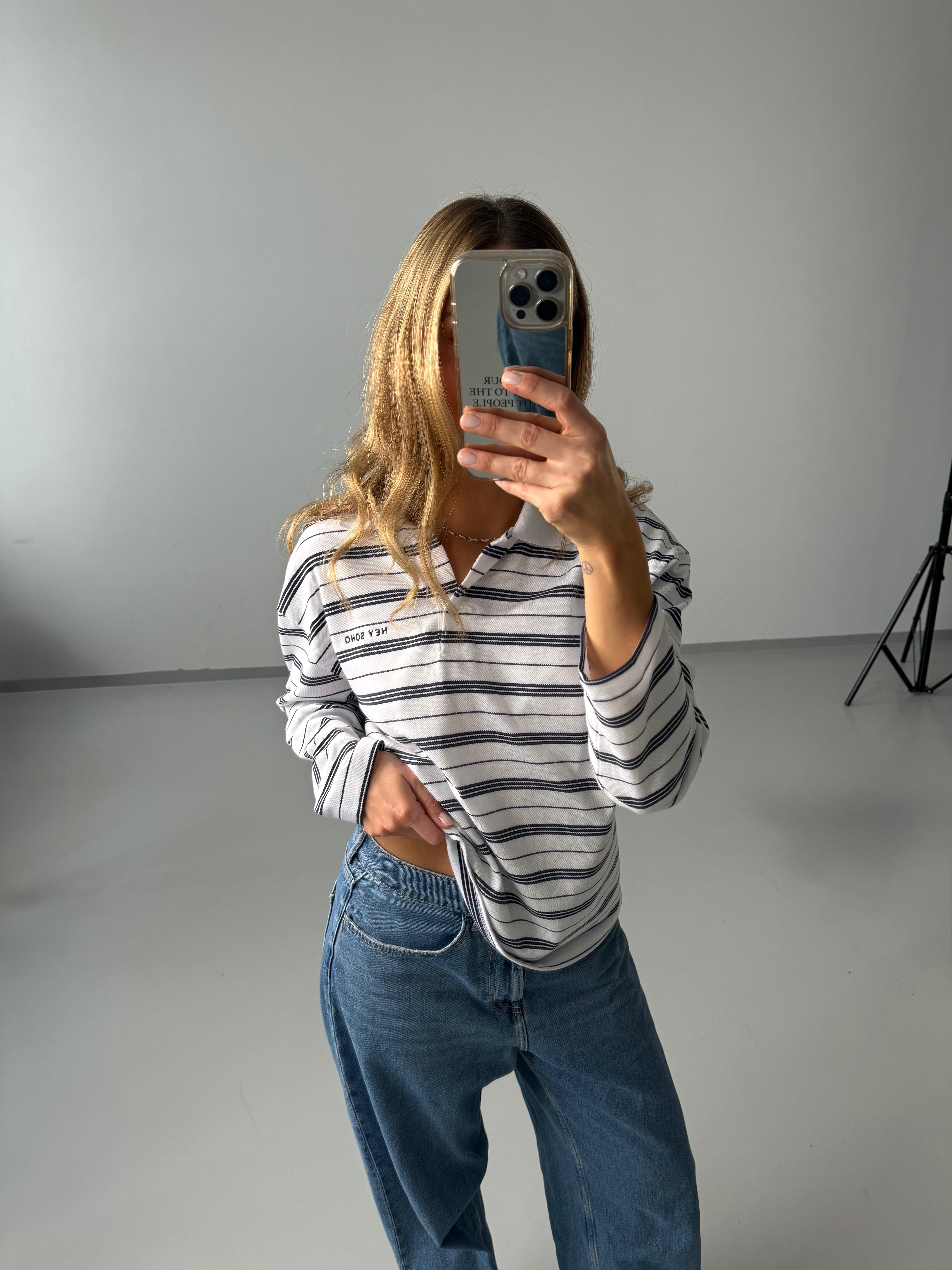 HEY SOHO LONGSLEEVE POLO navy white striped