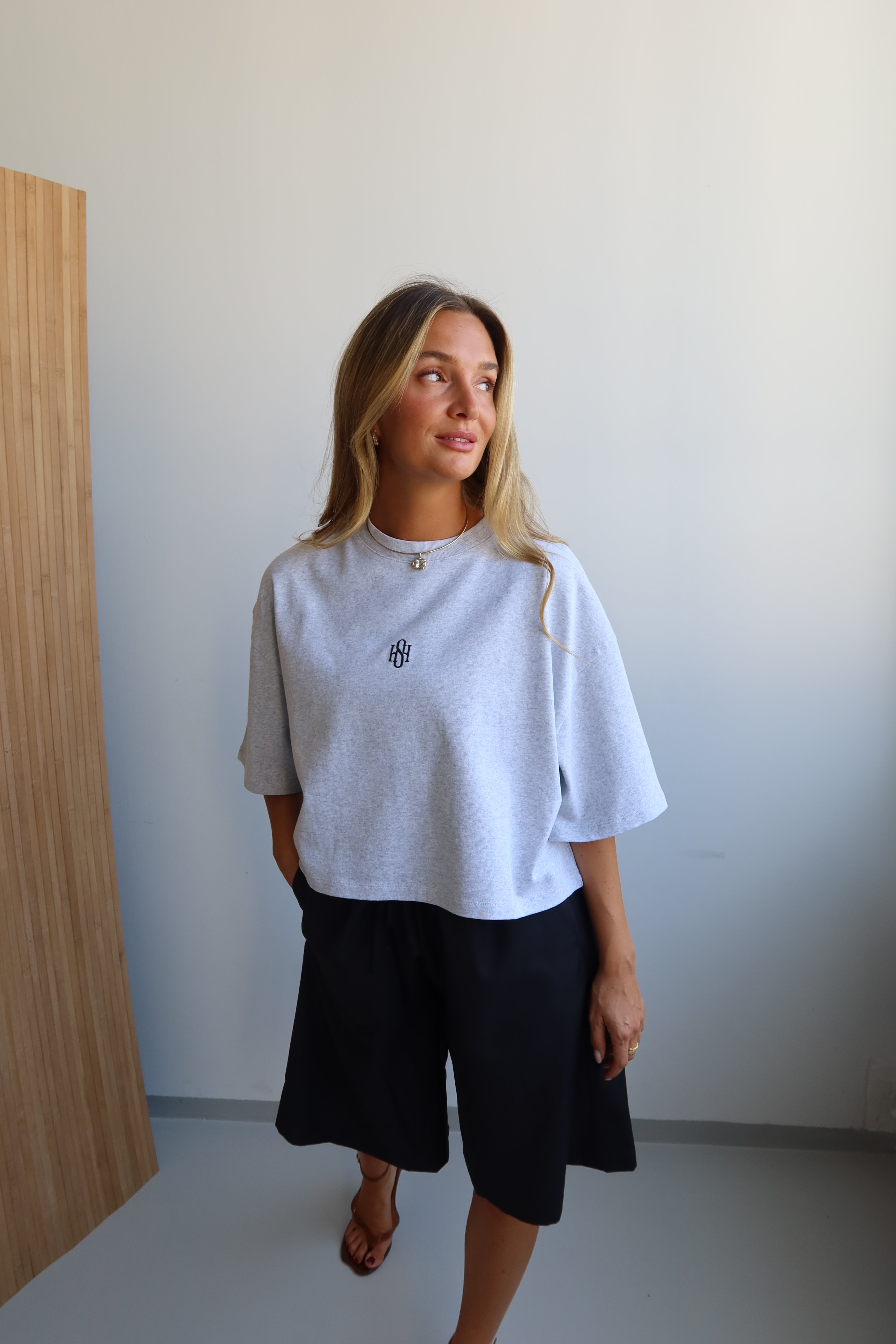 SOHO STUDIOS CROPPED T-SHIRT light grey melange (EMBROIDERY)