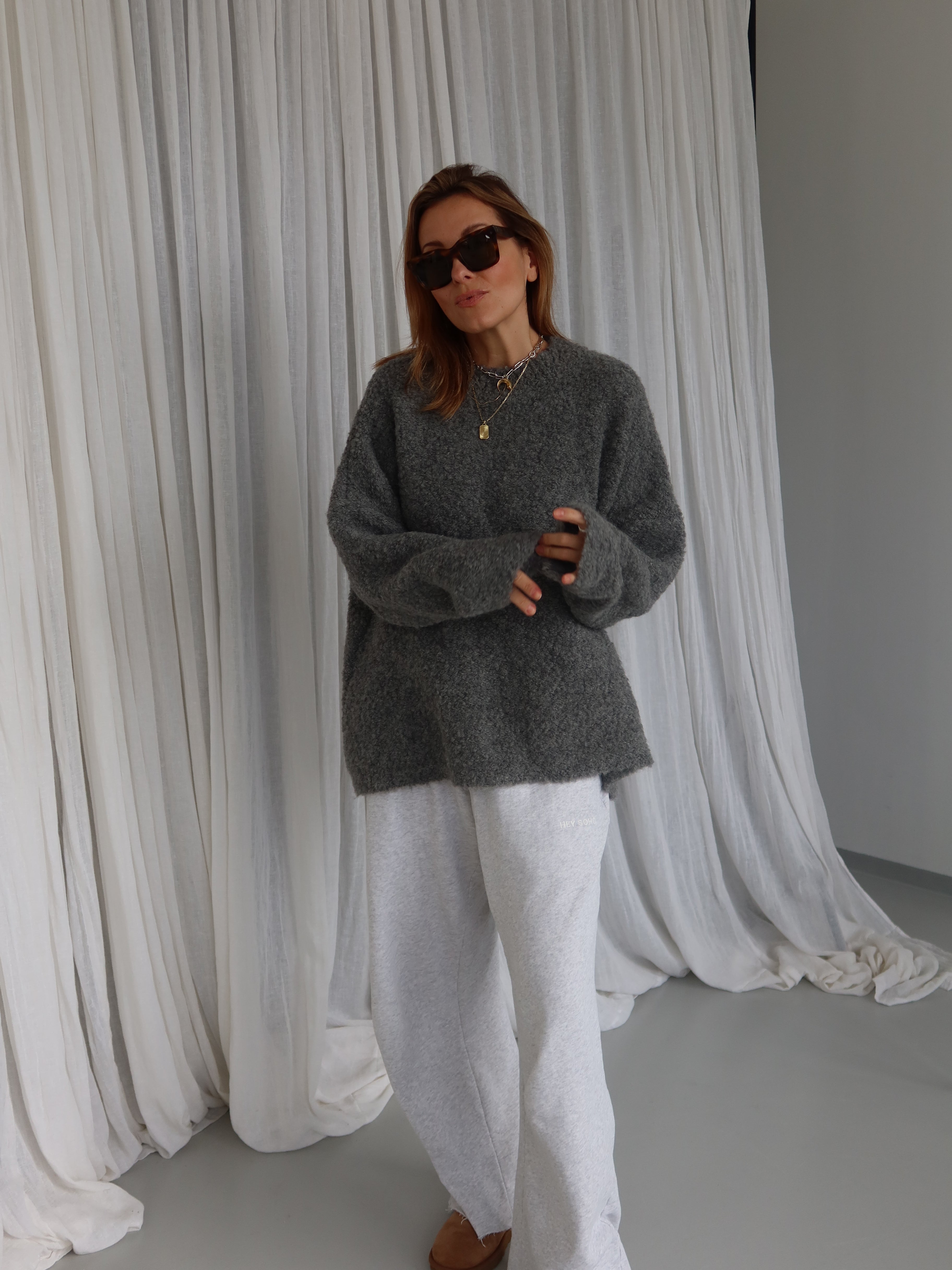 JOYA BOUCLÉ PULLOVER grey melange