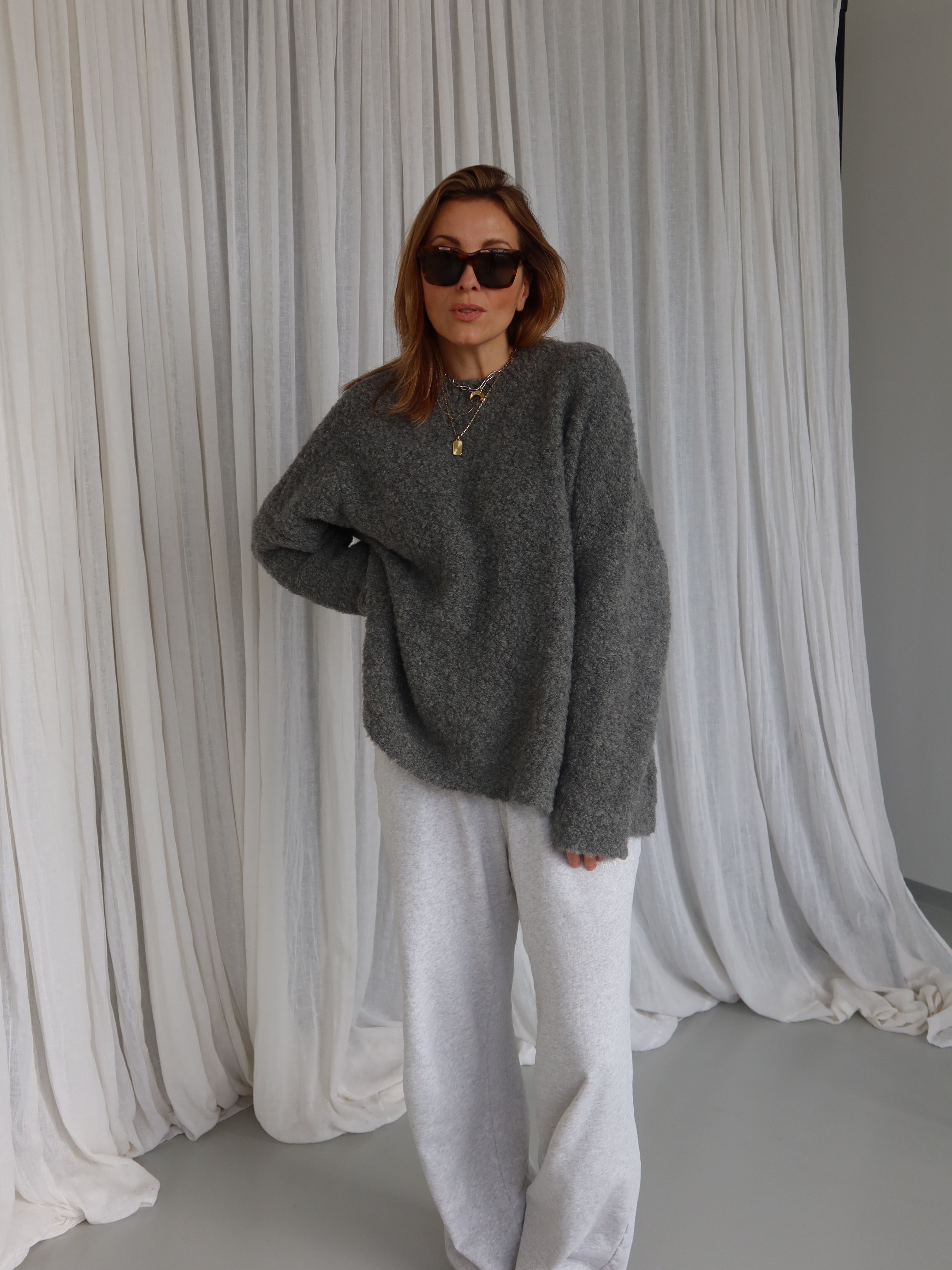 JOYA BOUCLÉ PULLOVER grey melange