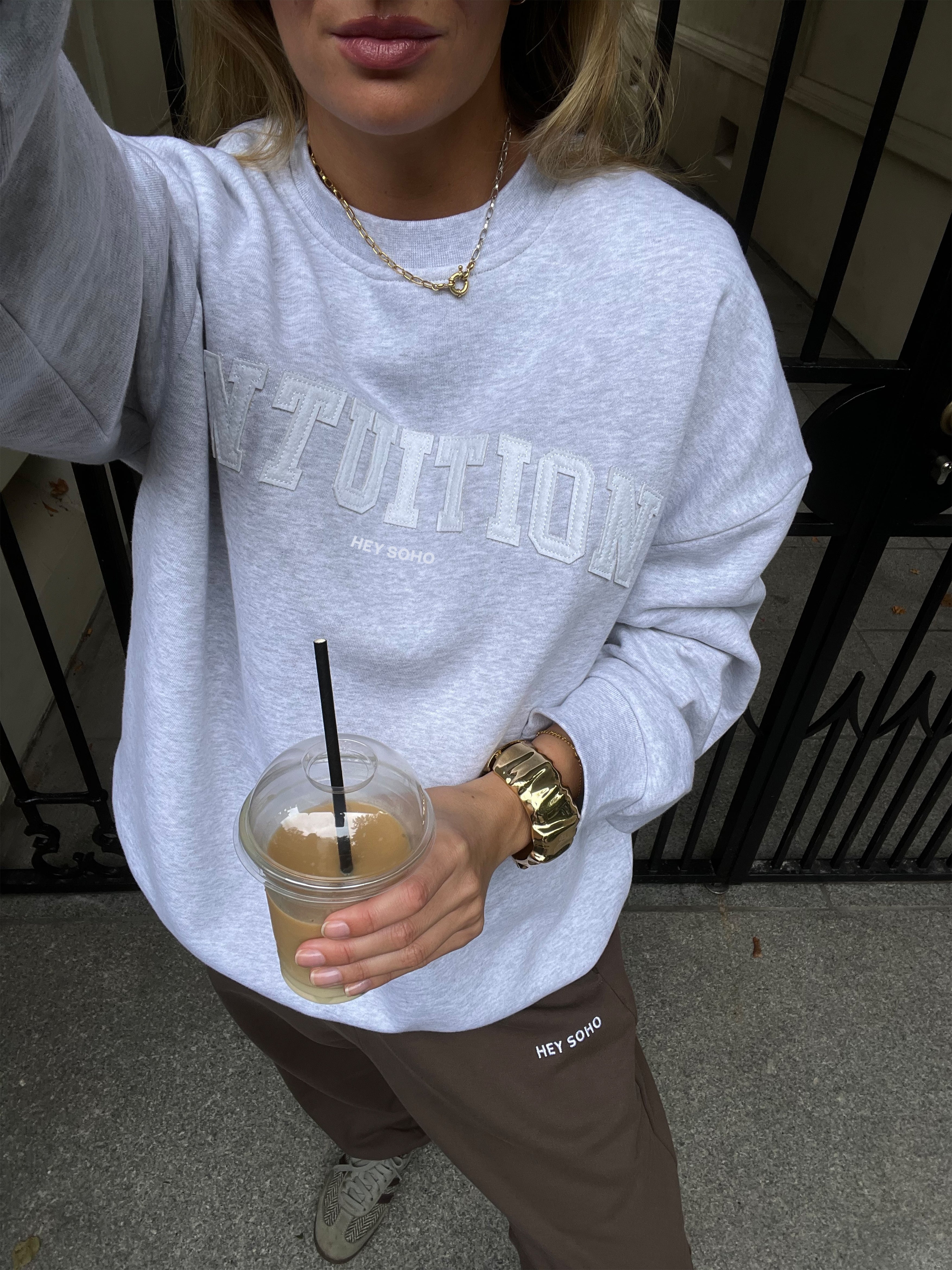 INTUITION Sweater light grey melange | white