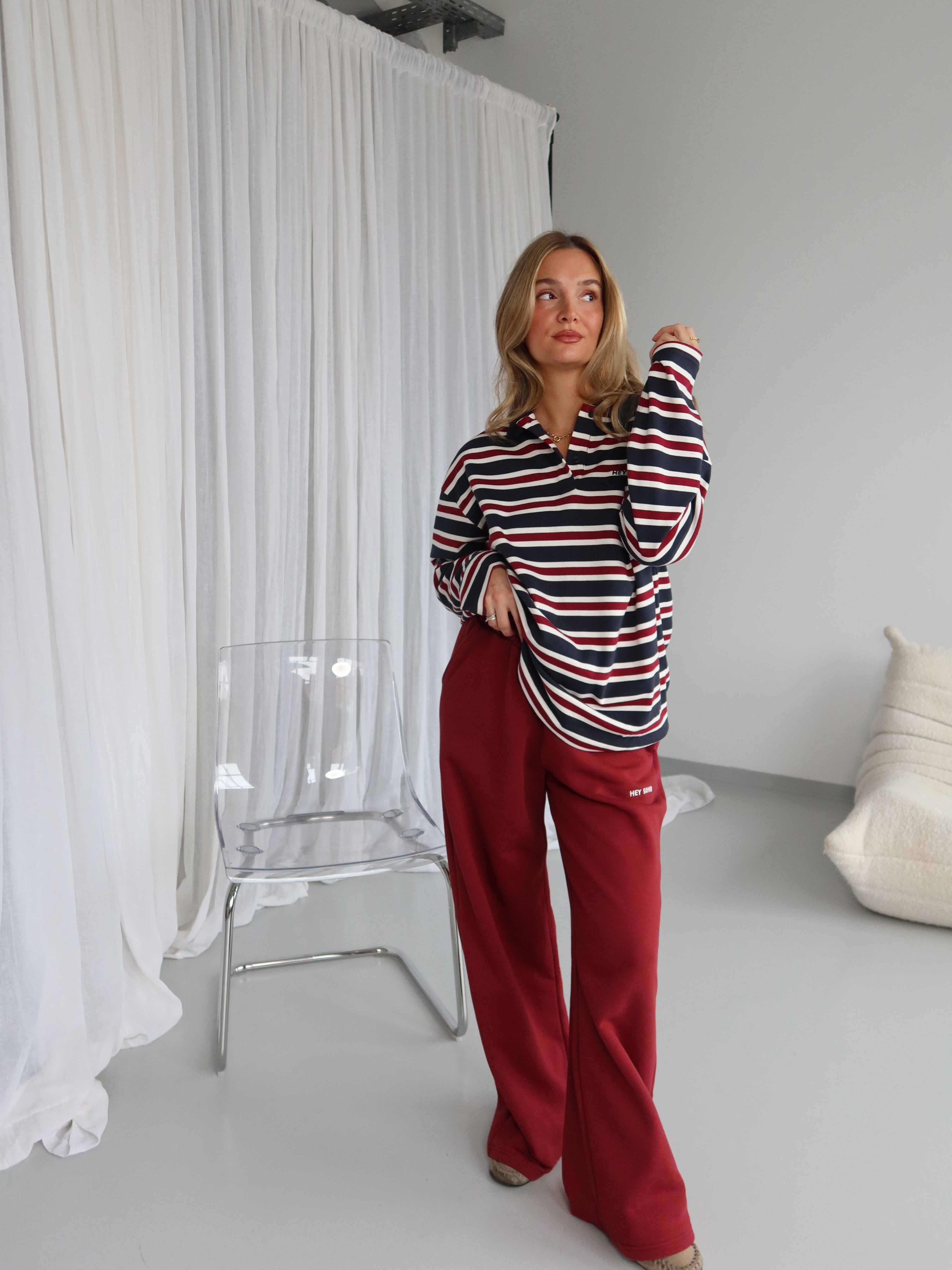WIDE LEG Sweatpants red wine I offwhite