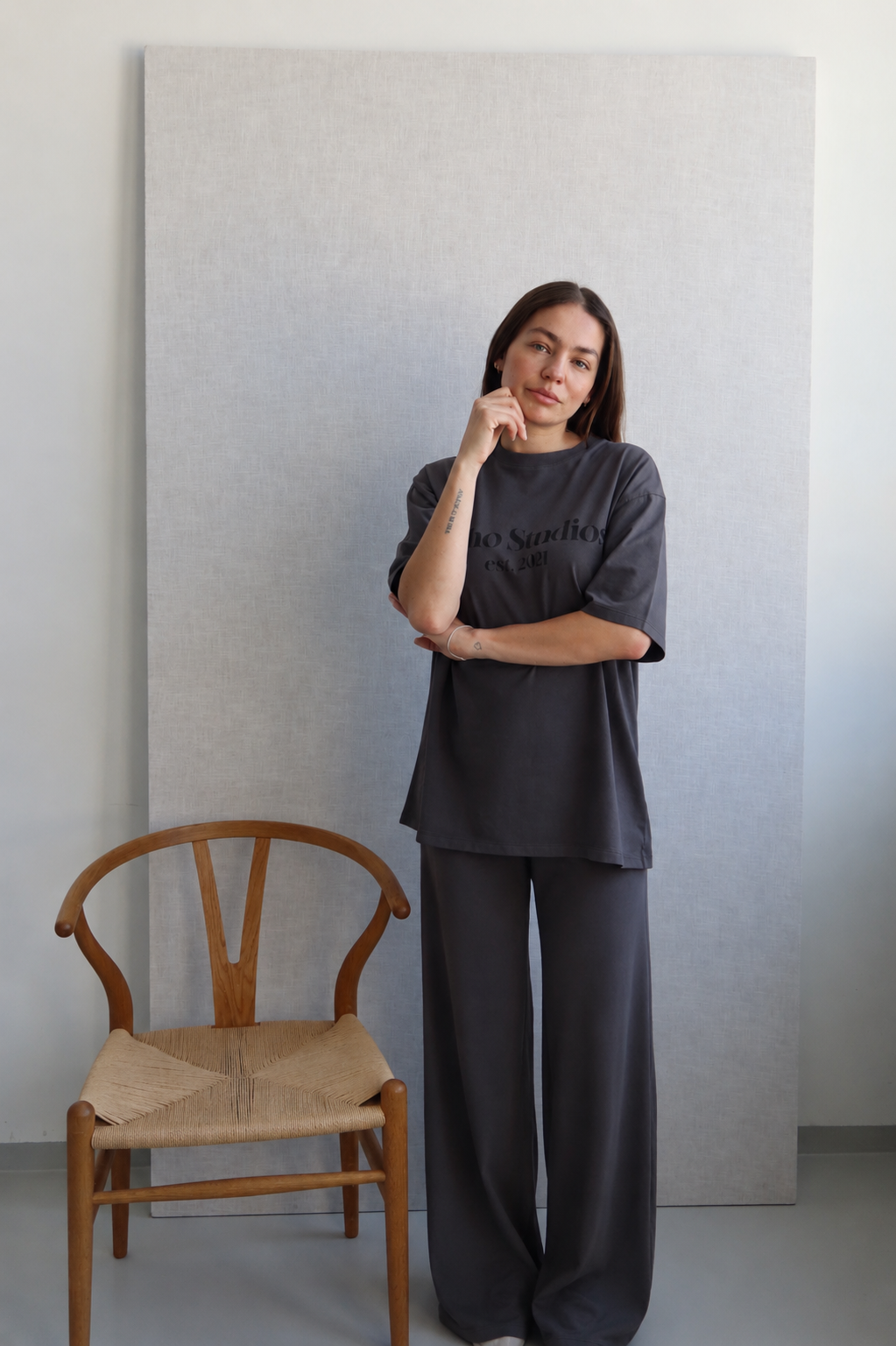 SOHO STUDIOS LIGHT JERSEY PANTS light washed black