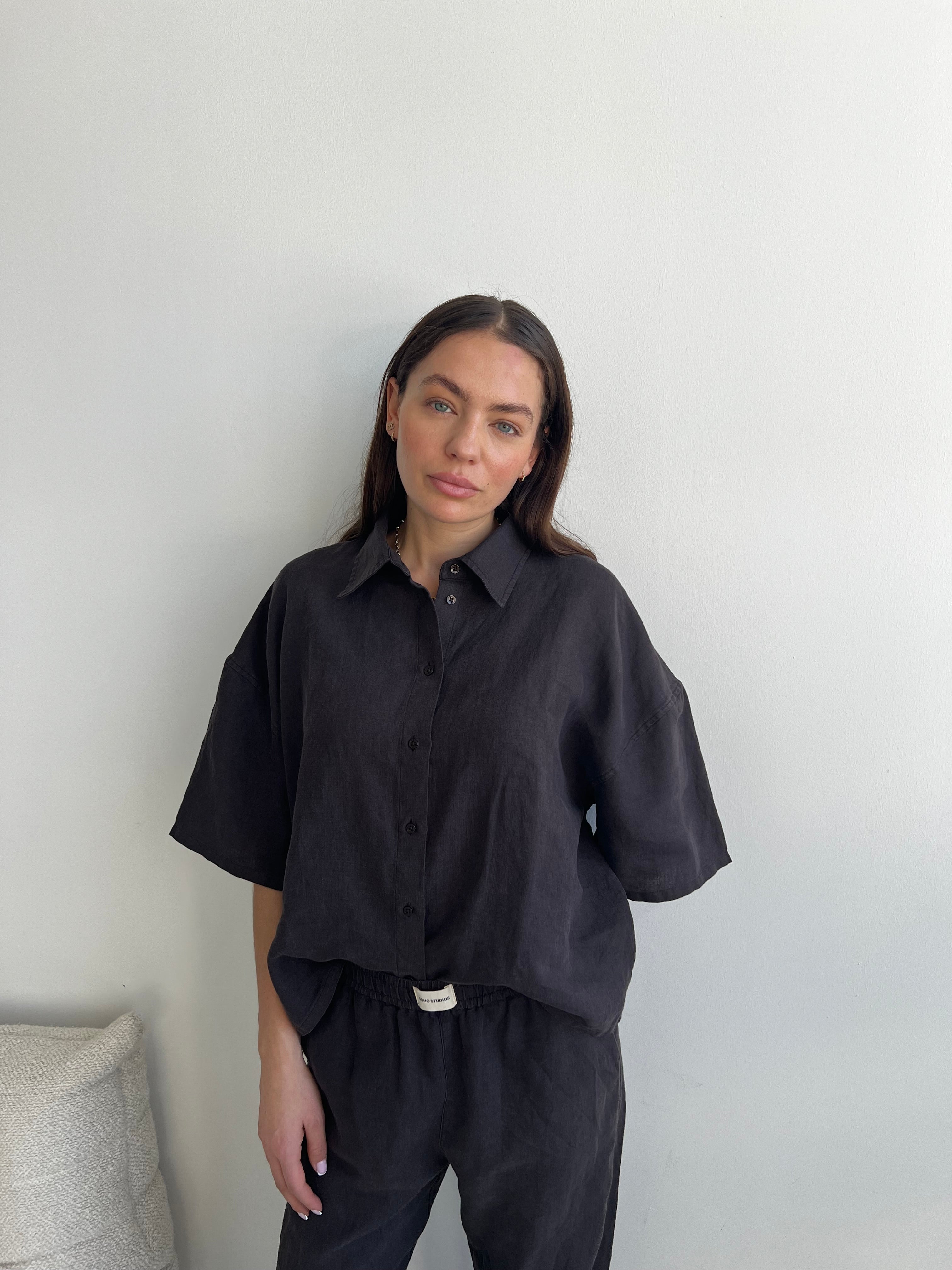 SOHO STUDIOS TONI LINEN BLOUSE raw chocolate