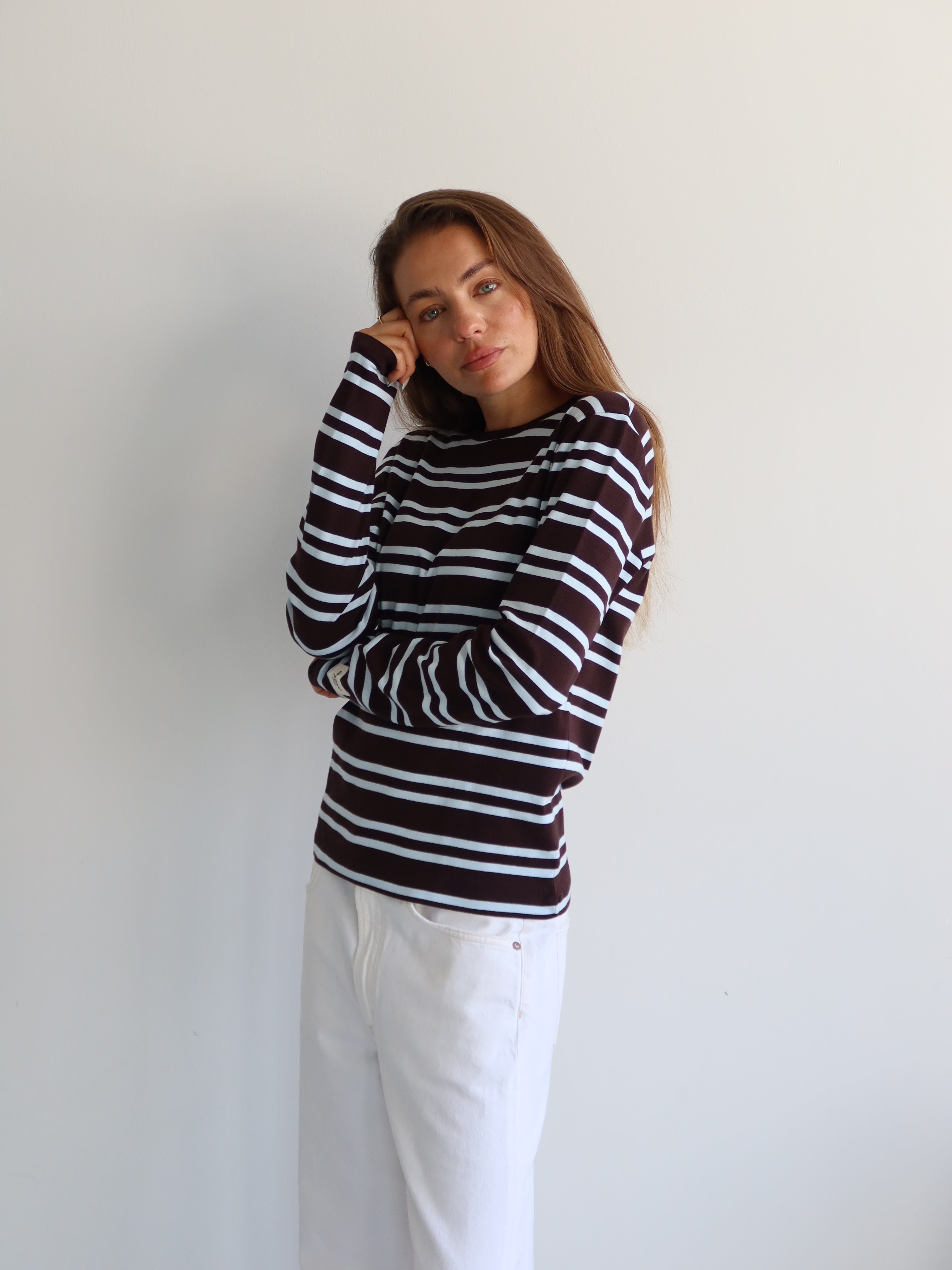 STRIPED HEY SOHO RIB LONGSLEEVE COFFEE BEAN I AURA BLUE STRIPES