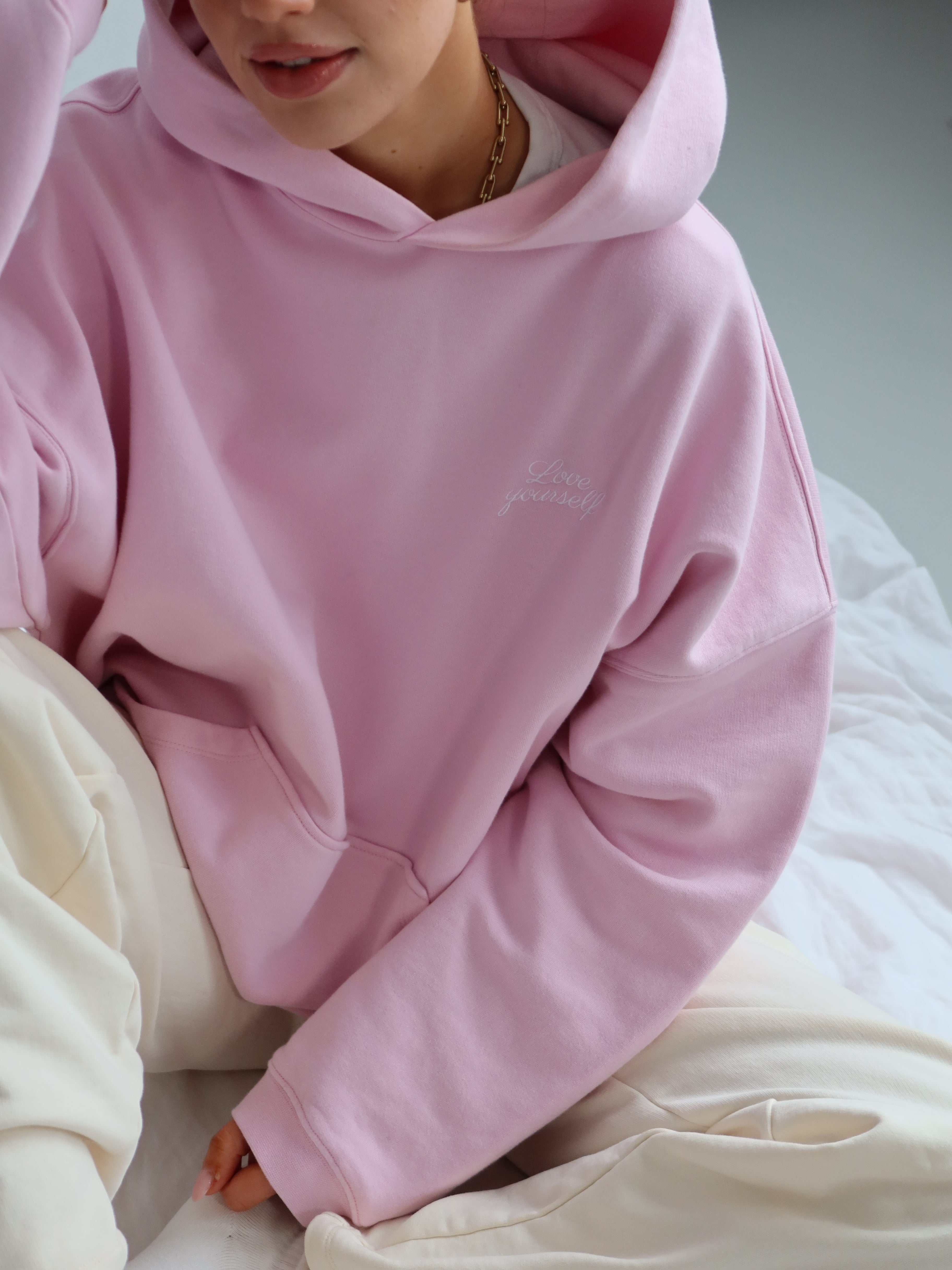 LOVE YOURSELF HOODIE blush