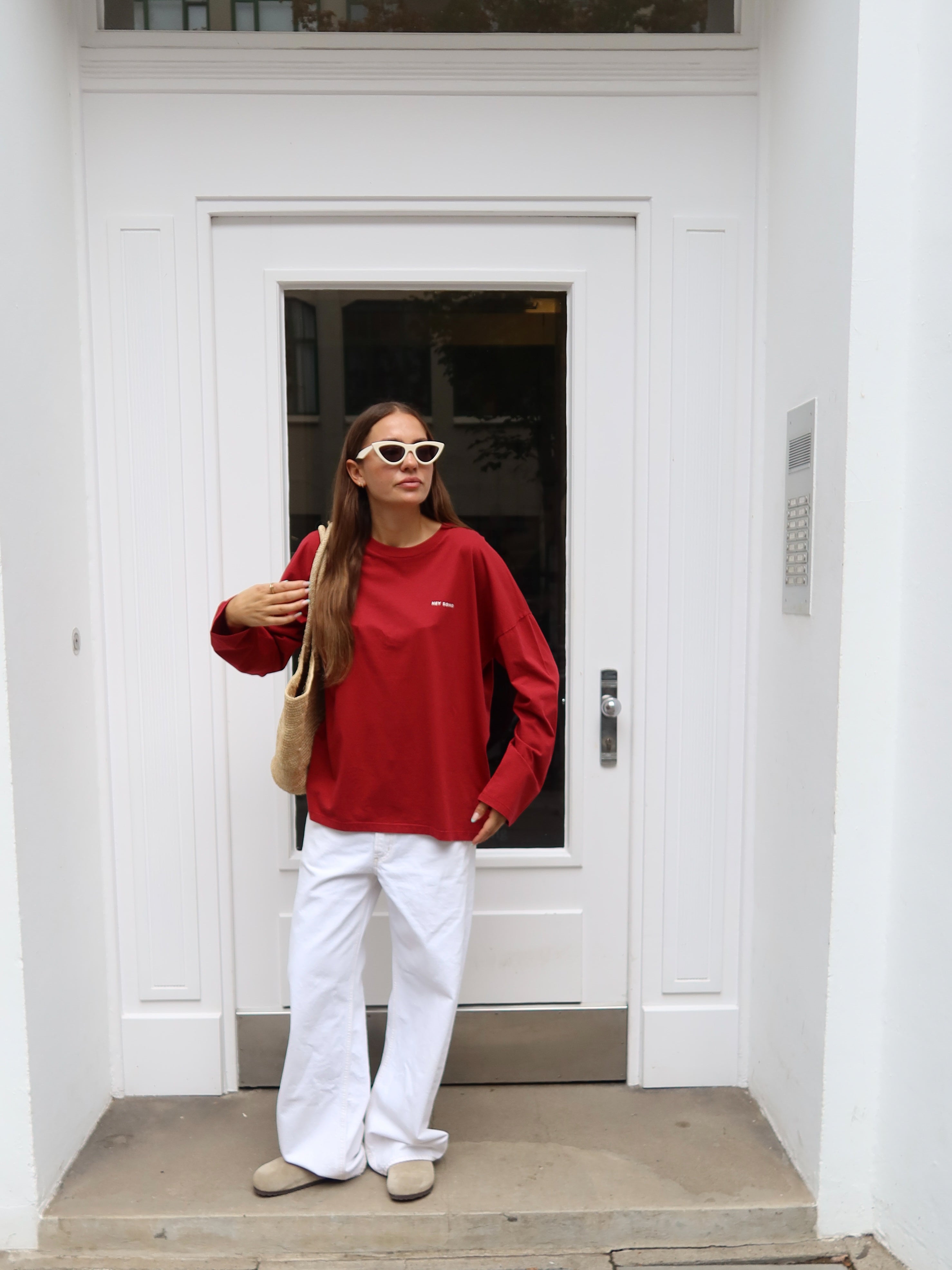SMILEY LONGSLEEVE BURGUNDY I OFFWHITE