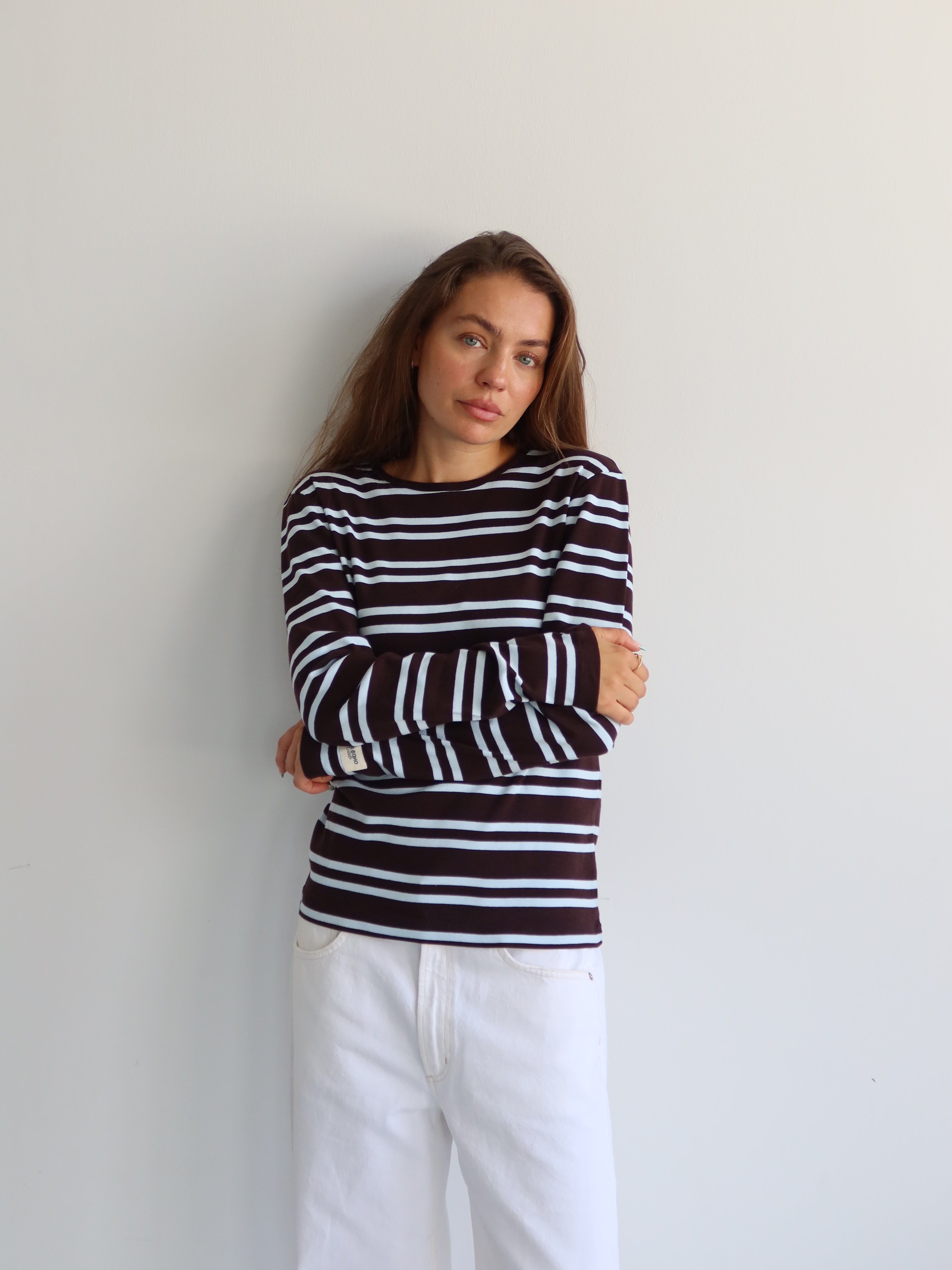 STRIPED HEY SOHO RIB LONGSLEEVE COFFEE BEAN I AURA BLUE STRIPES