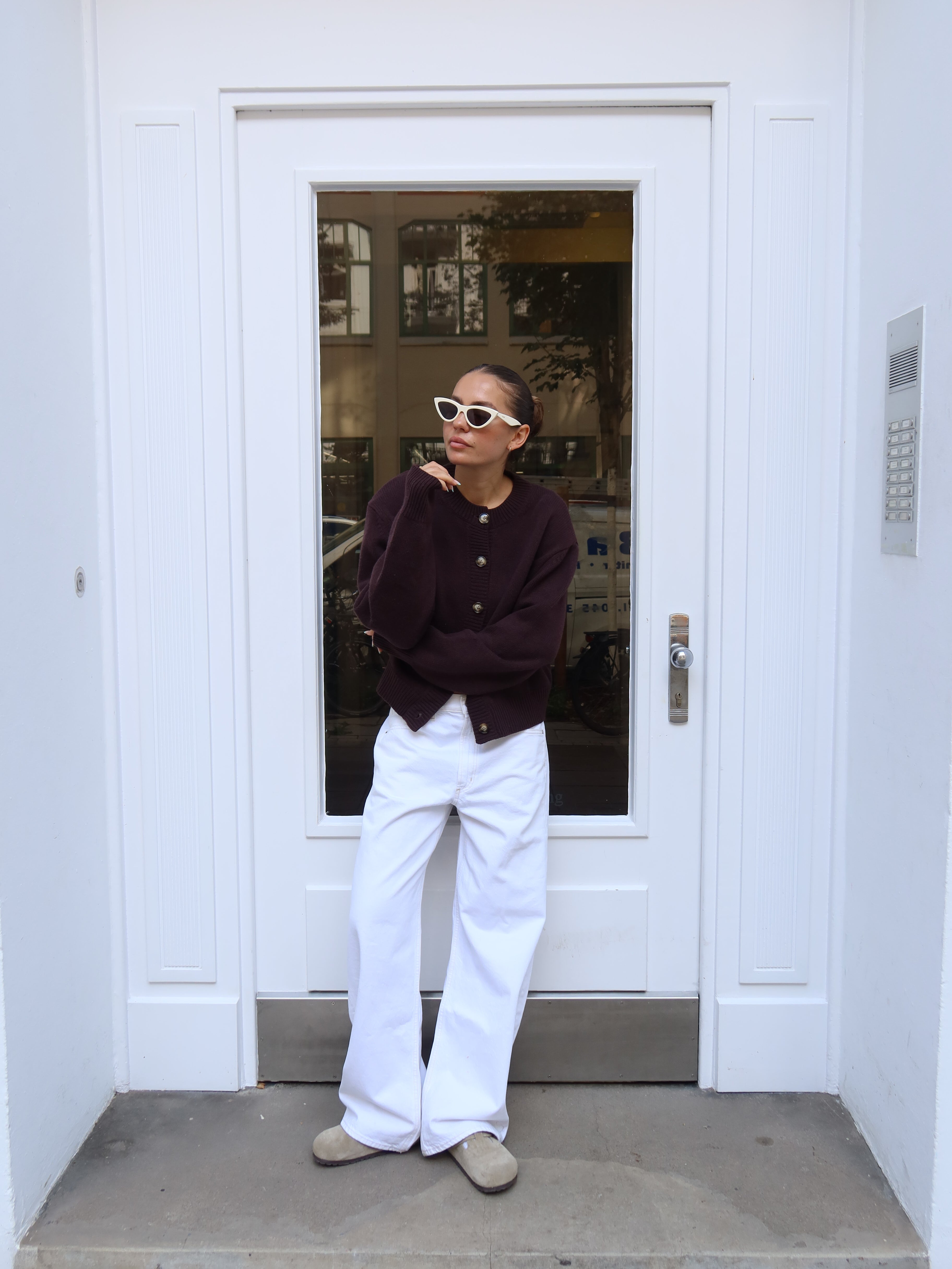 KATE CARDIGAN SHOULDER PADS aubergine