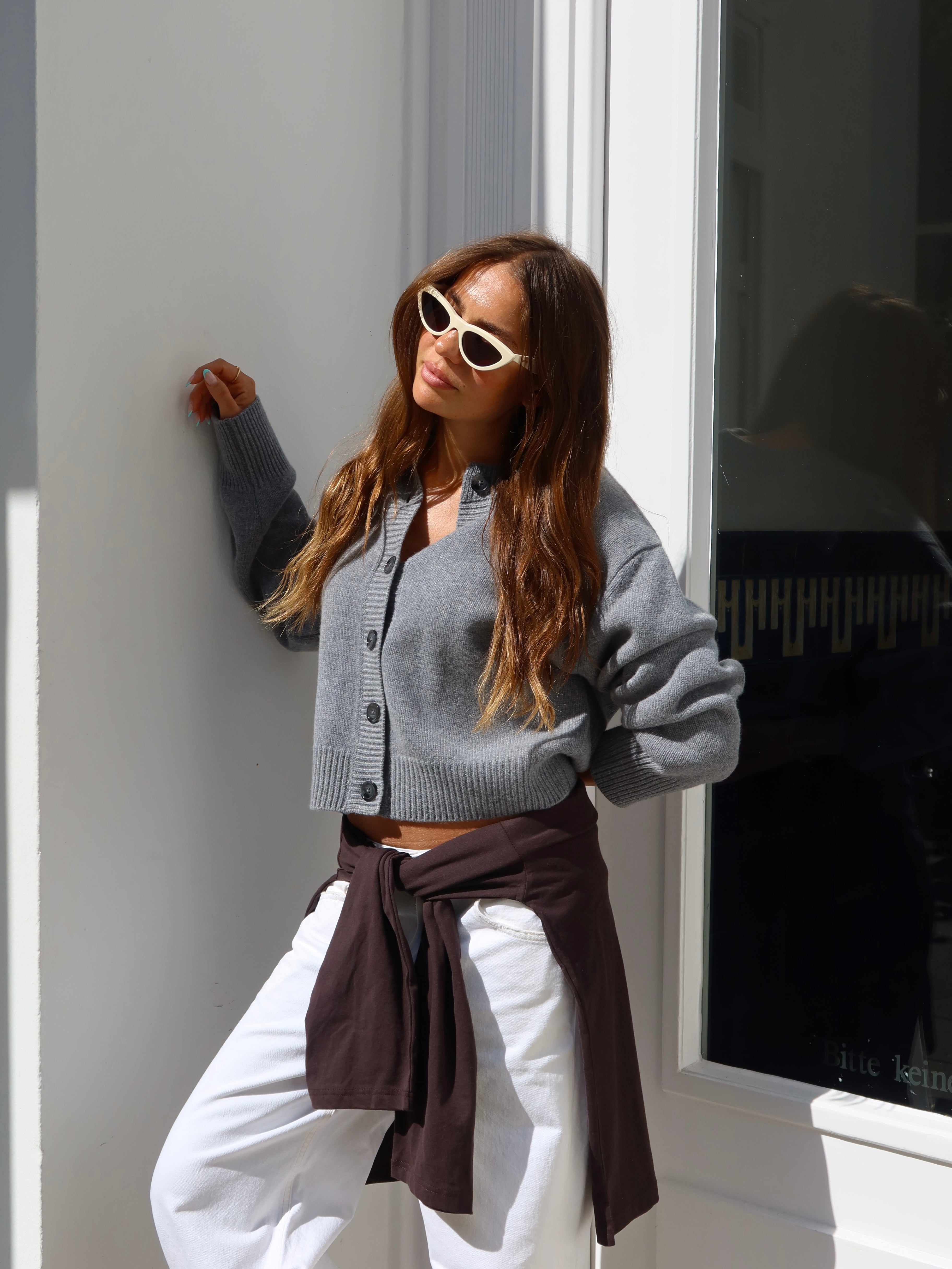 KATE CARDIGAN SHOULDER PADS grey melange