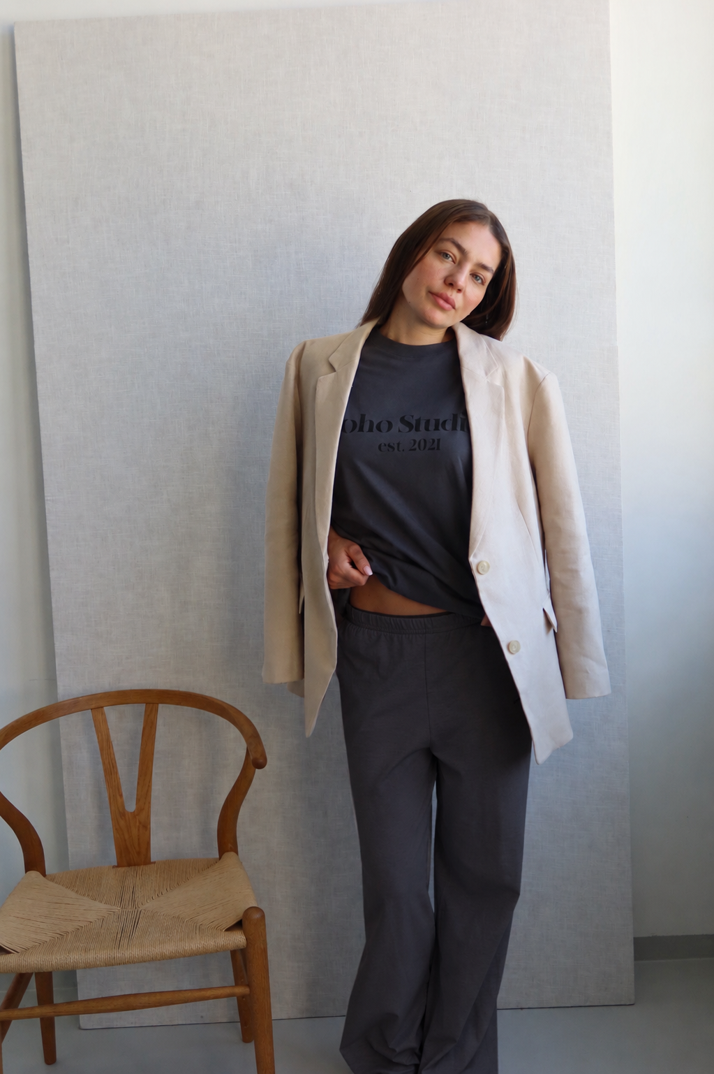 SOHO STUDIOS LIGHT JERSEY PANTS light washed black