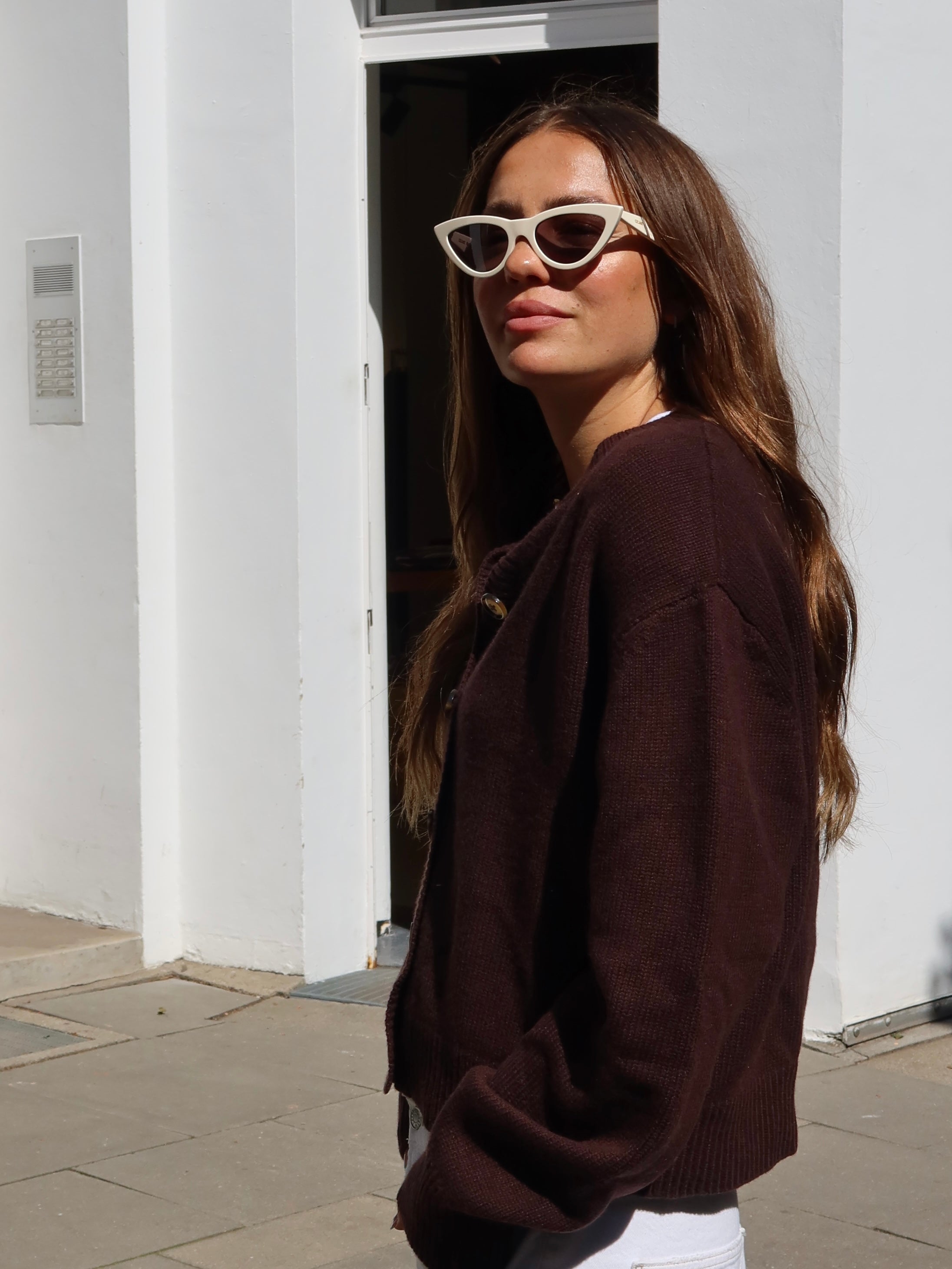 KATE CARDIGAN SHOULDER PADS aubergine