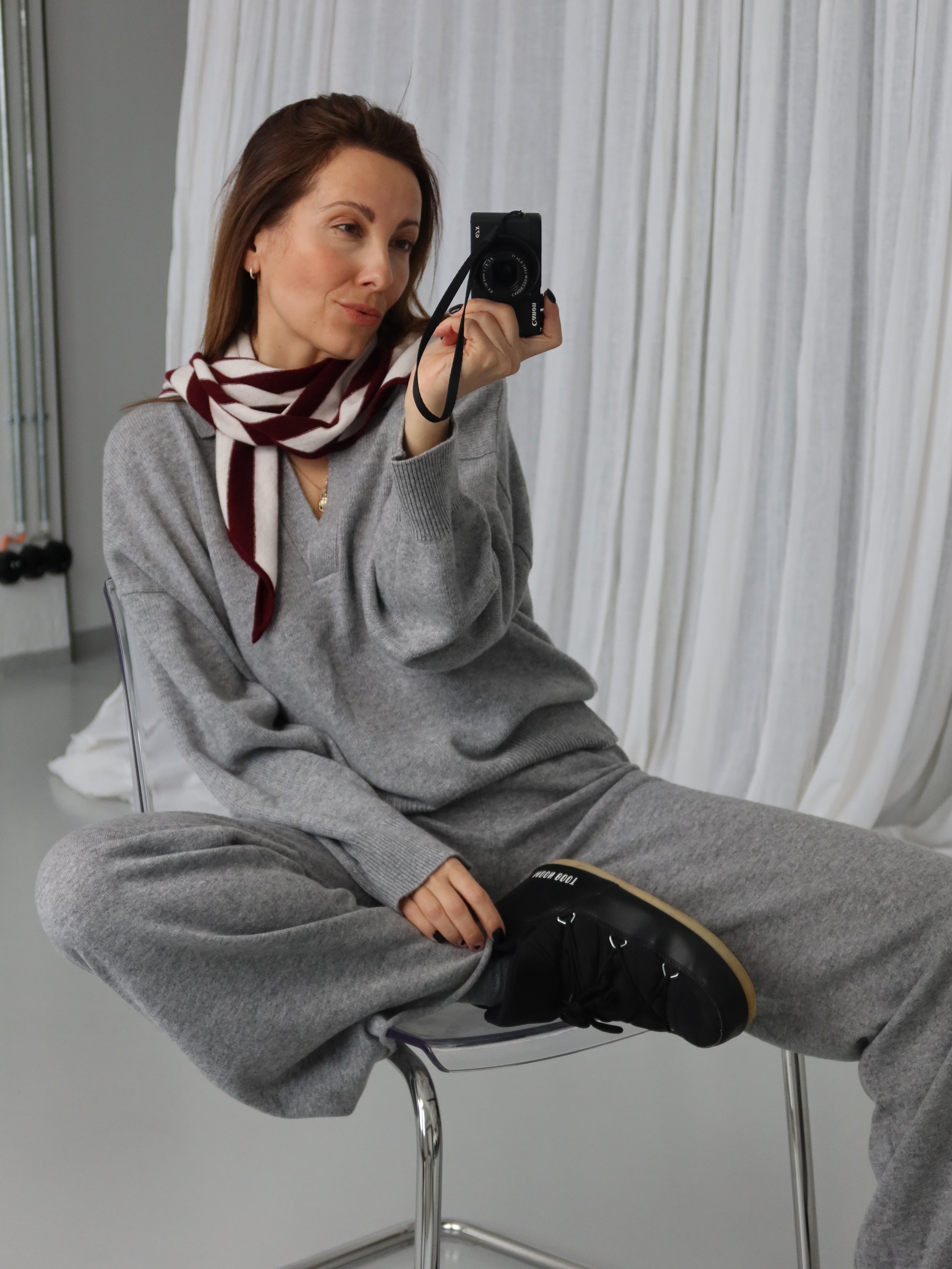 LOUISA CASHMERE SCARF burgundy stripe