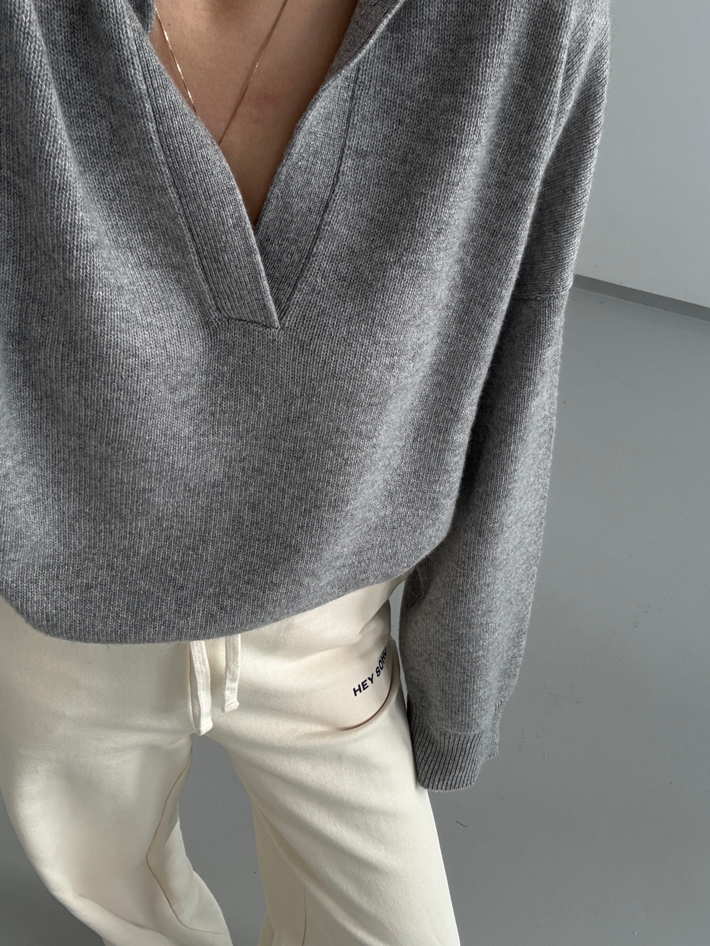 LORENA CASHMERE POLO grey melange