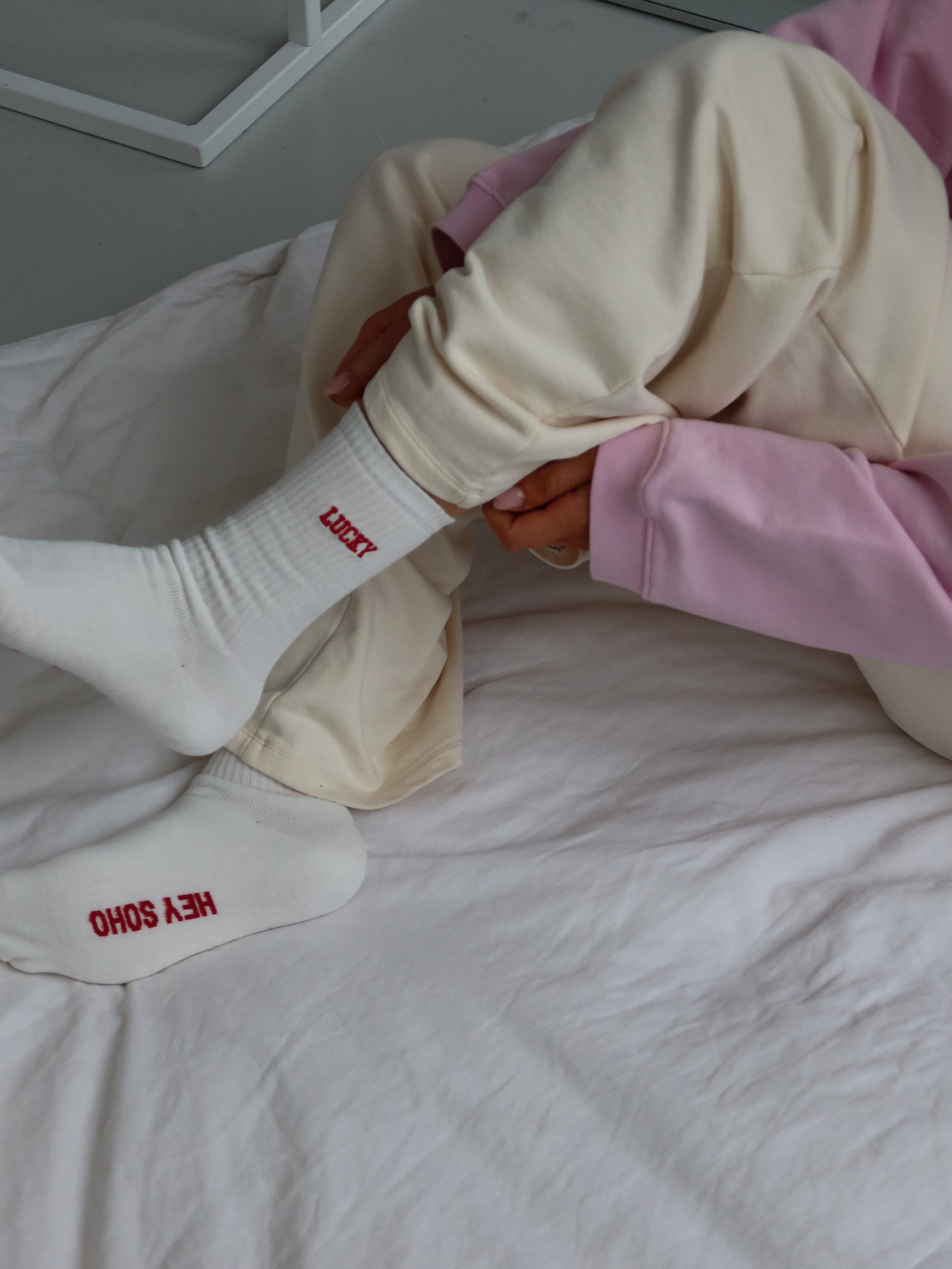 HEY SOHO LUCKY Socken offwhite I red