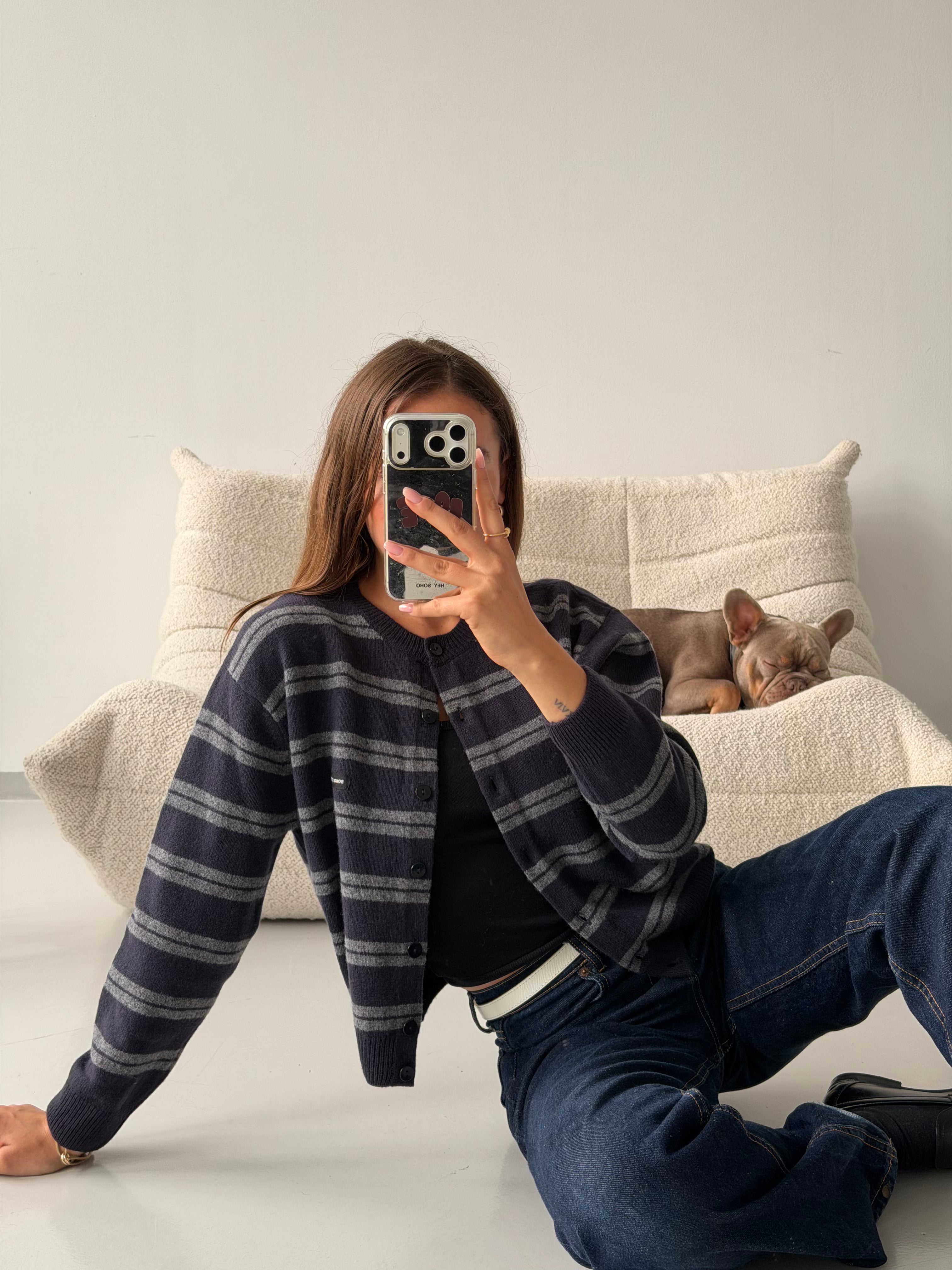 ZOE CARDIGAN navy grey melange stripe