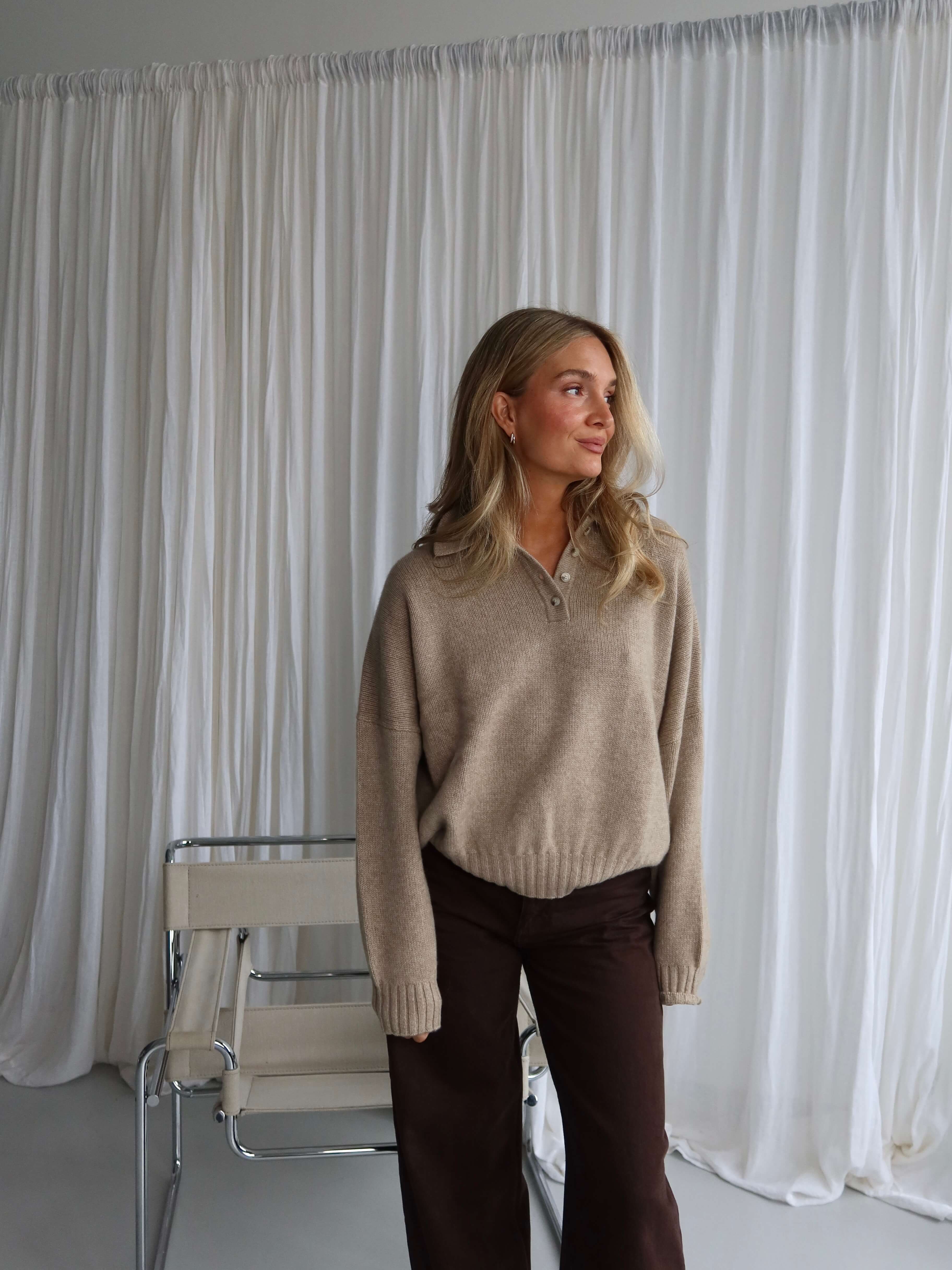 TAMY CASHMERE POLO dark natural melange